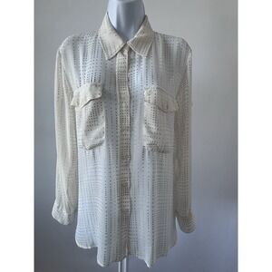 Women's Sz: M Sheer Ivory and Gold Button Down Blouse Ellen Tracy (b53)